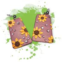 Sonnenblumen Ohrstecker mit Glitzersteinchen, Fimo Bild 2