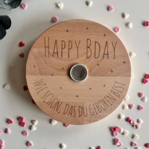 Geburtstagsteller aus Holz mit Kerzenhalter und Gravur, Geburtstagsdeko, 1. Geburtstag Baby Geschenk, personalisierbar Bild 2