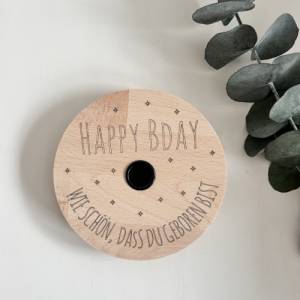 Geburtstagsteller aus Holz mit Kerzenhalter und Gravur, Geburtstagsdeko, 1. Geburtstag Baby Geschenk, personalisierbar Bild 3