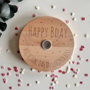 Geburtstagsteller aus Holz mit Kerzenhalter und Gravur, Geburtstagsdeko, 1. Geburtstag Baby Geschenk, personalisierbar Bild 4