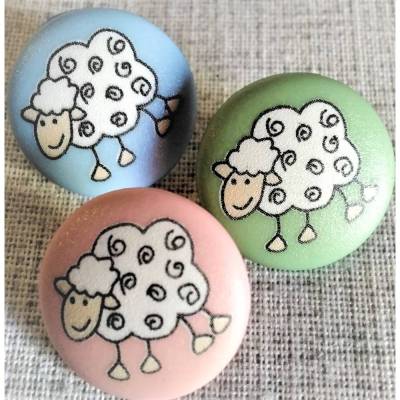 Motivknopf Schaf, Kunststoff, blau,rosa, grün,Stegknopf, Einzelverkauf, Kinder, Deko