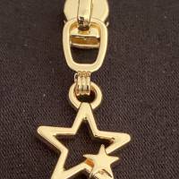 Zipper 2 Stars, schmal, hellgold / Schieber für schmale Reißverschlüsse mit Kunststoffraupe / Anhänger / Puller Bild 1