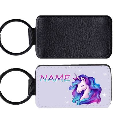 Kunstleder Schlüsselanhänger mit Name / Galaxy Einhorn / personalisierbar