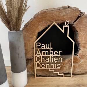Haus mit Namen aus Holz - personalisiertes Holzhäuschen als Geschenk zum Einzug - Türschild 9mm Bild 1
