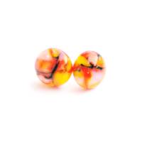 1 Paar Ohrstecker Handarbeit Glas 10 mm #030204 rot-orange marmoriert Bild 1