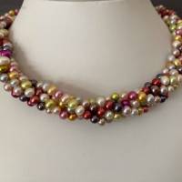 Perlenkette bunt mit fünf Strängen und Verschluss Si925, mehrfarbiges Perlencollier, Geschenk Frau,Handarbeit aus Bayern Bild 2