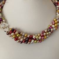Perlenkette bunt mit fünf Strängen und Verschluss Si925, mehrfarbiges Perlencollier, Geschenk Frau,Handarbeit aus Bayern Bild 3