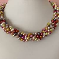 Perlenkette bunt mit fünf Strängen und Verschluss Si925, mehrfarbiges Perlencollier, Geschenk Frau,Handarbeit aus Bayern Bild 6