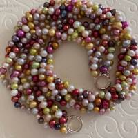 Perlenkette bunt mit fünf Strängen und Verschluss Si925, mehrfarbiges Perlencollier, Geschenk Frau,Handarbeit aus Bayern Bild 7