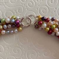 Perlenkette bunt mit fünf Strängen und Verschluss Si925, mehrfarbiges Perlencollier, Geschenk Frau,Handarbeit aus Bayern Bild 8