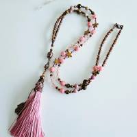 Budda Kette mit Anhänger, Kette mit Wechselanhänger, Perlenkette für Damen, Kette rosa, Edelstein Halskette Bild 3
