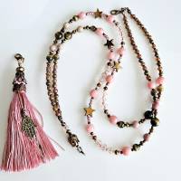 Budda Kette mit Anhänger, Kette mit Wechselanhänger, Perlenkette für Damen, Kette rosa, Edelstein Halskette Bild 4