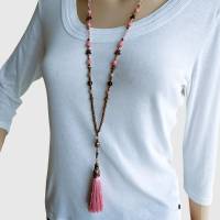 Budda Kette mit Anhänger, Kette mit Wechselanhänger, Perlenkette für Damen, Kette rosa, Edelstein Halskette Bild 6