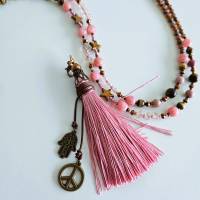 Budda Kette mit Anhänger, Kette mit Wechselanhänger, Perlenkette für Damen, Kette rosa, Edelstein Halskette Bild 7