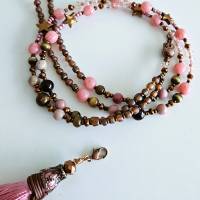 Budda Kette mit Anhänger, Kette mit Wechselanhänger, Perlenkette für Damen, Kette rosa, Edelstein Halskette Bild 8