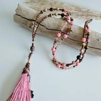 Budda Kette mit Anhänger, Kette mit Wechselanhänger, Perlenkette für Damen, Kette rosa, Edelstein Halskette Bild 9