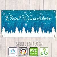 Banner Winterzeit 100 x 50 cm - personalisierbar | Winterwald - personalisierbar mit Wunschtext Bild 1