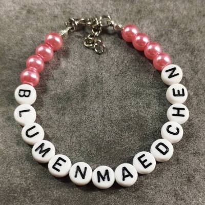Perlenarmband mit Wunschtext - für Kinder bis 10Jahre - Accessoire für Blumenkinder, Blumenmädchen, Kinder