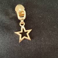 Zipper Small Star, breit, gold, hell / Schieber für Reißverschlüsse mit Spiralraupe Bild 1