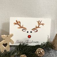 Schöne Weihnachtskarte mit Rentier Motiv - handgemalte Karte (A6) mit hochwertigen Aquarellfarben Bild 1