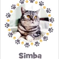 Haustierportrait Katze oder Hund - Umrandung Pfötchen - rund | personalisierbar mit Namen - Digitaldruck Tierportrait Bild 7