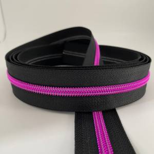 Reißverschluss „Intense Colors“, schwarz, pink, breit, Endlosreißverschluss, metallisierte Kunststoffraupe, Meterware Bild 1