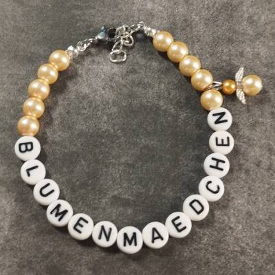 Perlenarmband mit Text & Engel - für Kinder bis 10Jahre - Hochzeit, Blumenmädchen, Blumenkind usw.