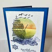 Maritime Geburtstagskarte mit Schiff Grußkarte Handarbeit Unikat Bild 1