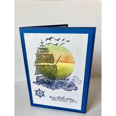 Maritime Geburtstagskarte mit Schiff Grußkarte Handarbeit Unikat