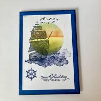 Maritime Geburtstagskarte mit Schiff Grußkarte Handarbeit Unikat Bild 2