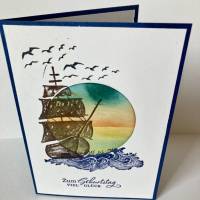 Maritime Geburtstagskarte mit Schiff Grußkarte Handarbeit Unikat Bild 3