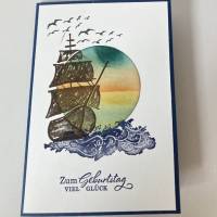 Maritime Geburtstagskarte mit Schiff Grußkarte Handarbeit Unikat Bild 4