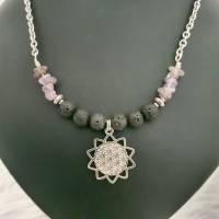 Keltische Blume des Lebens Halskette mit Lava & Amethyst Perlen /Keltische Thread Kette/ Rustikaler Schmuckset Bild 3