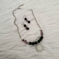 Keltische Blume des Lebens Halskette mit Lava & Amethyst Perlen /Keltische Thread Kette/ Rustikaler Schmuckset Bild 5