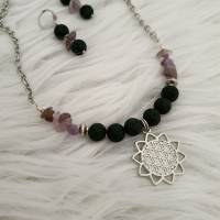 Keltische Blume des Lebens Halskette mit Lava & Amethyst Perlen /Keltische Thread Kette/ Rustikaler Schmuckset Bild 6