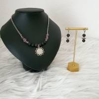 Keltische Blume des Lebens Halskette mit Lava & Amethyst Perlen /Keltische Thread Kette/ Rustikaler Schmuckset Bild 7