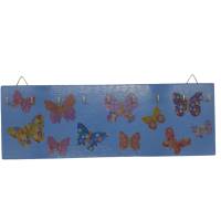 handgefertigtes Schlüsselbrett aus Holz in blau mit bunten Schmetterlingen Bild 6