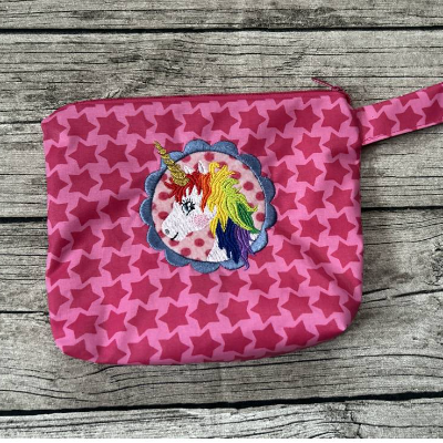 Kinder Waschbeutel, Spielzeugbeutel Beutel für Kleinzeug Sterne Pink mit Einhorn