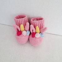 Einhorn, Baby Schuhe, Neugeborene Schuhe, Baby shower Geschenk, Schwangerschaft Geschenkbox, Einhorn Bild 1