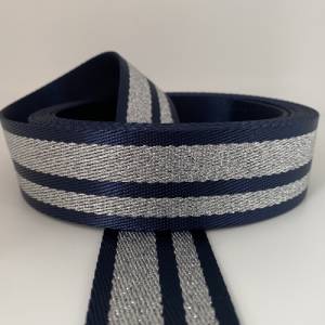 Gurtband Silver Stripes, 38mm, dunkelblau, Nylon Bild 1