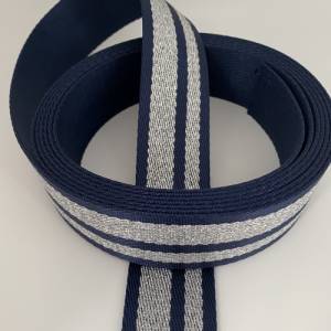 Gurtband Silver Stripes, 38mm, dunkelblau, Nylon Bild 2