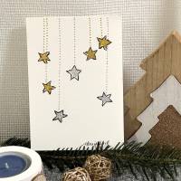 Schöne Weihnachtskarte mit Sternen - handgemalte Karte (A6) mit hochwertigen Aquarellfarben Bild 1