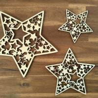 Sterne mit Sternmuster aus Holz, 3er-Set Bild 1