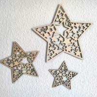Sterne mit Sternmuster aus Holz, 3er-Set Bild 6