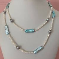 Perlenkette  96 cm lang weiß bunt, exklusive Zuchtperlenkette, Wickelarmband, Geschenk Frauen, Handarbeit aus Bayern Bild 7