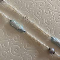 Perlenkette  96 cm lang weiß bunt, exklusive Zuchtperlenkette, Wickelarmband, Geschenk Frauen, Handarbeit aus Bayern Bild 8