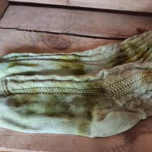 Kniestrümpfe aus Wolle handgefärbt Größe 38/39- pflanzengefärbt olivgrün/natur (hell) #Z3h Bild 4