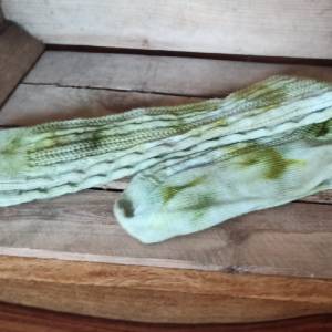 Kniestrümpfe aus Wolle handgefärbt Größe 38/39- pflanzengefärbt olivgrün/natur (hell) #Z3h Bild 5