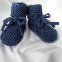 Babyschuhe, handgestrickt aus Wolle (Merino), Blau Bild 1