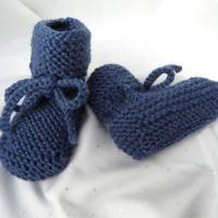 Babyschuhe, handgestrickt aus Wolle (Merino), Blau Bild 2